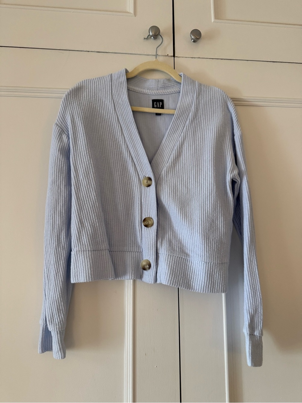GAP Light Blue Cropped Ribbed Button-Up Cardigan